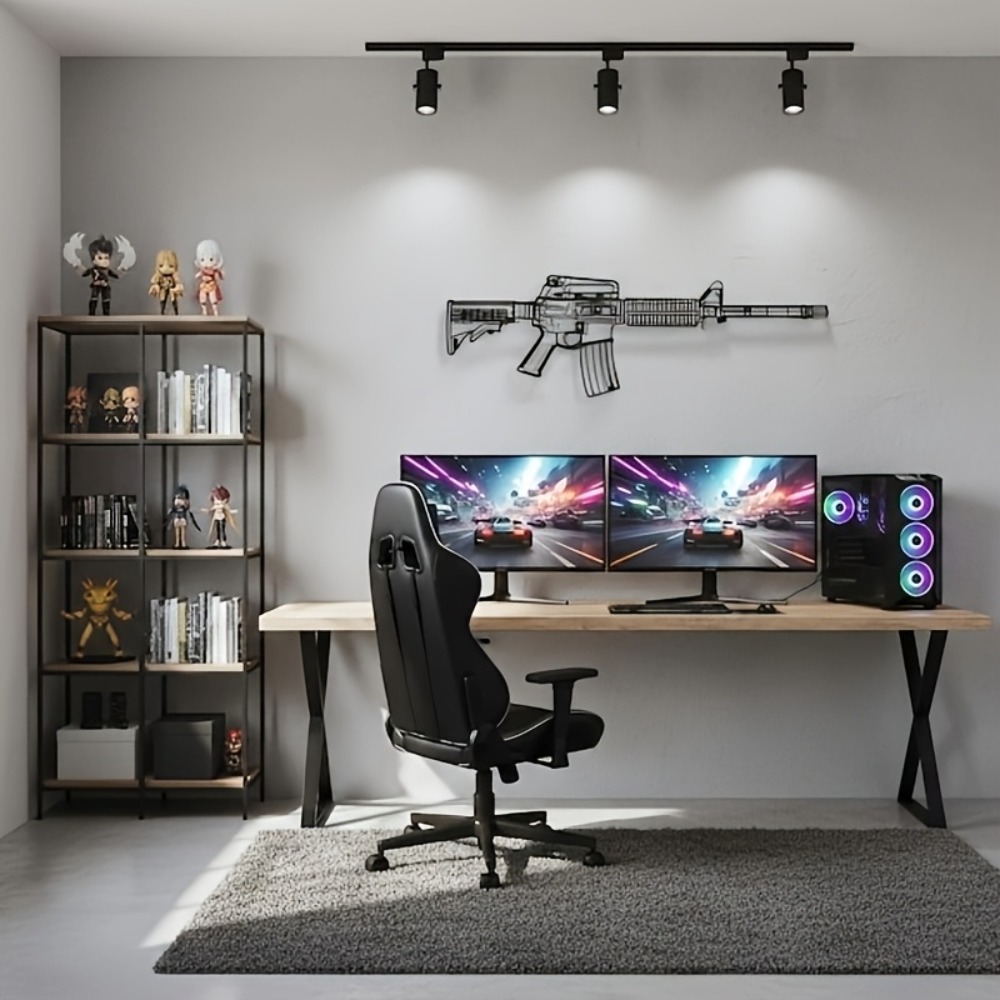 Rubber Mat Desk - CIFbuy M4ライフル AR15ガン シルエット柄 ゲーミングマウスパッド 滑り止め加工のゴム製ベース、端が縫い付けられたノートパソコン用デスクマット