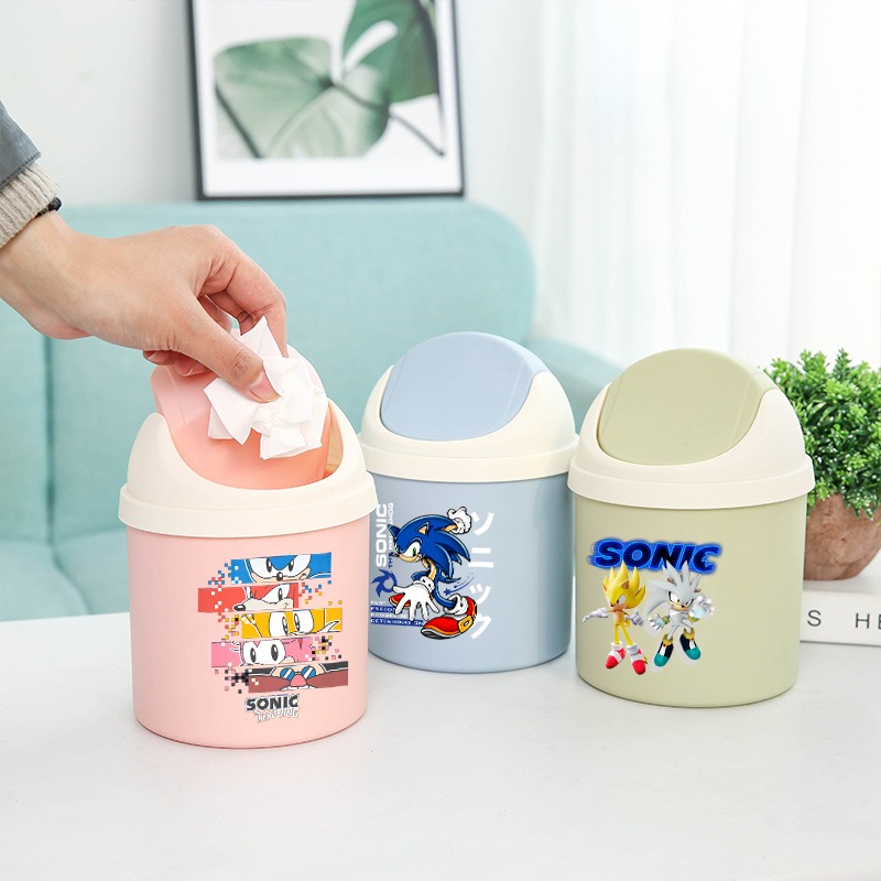 Desk Setup Clean - ソニックカー型ゴミ箱 漫画アニメデスクトップミニゴミ箱 蓋付き寝室用かわいいゴミ箱 清潔な仕事用収納ボックス