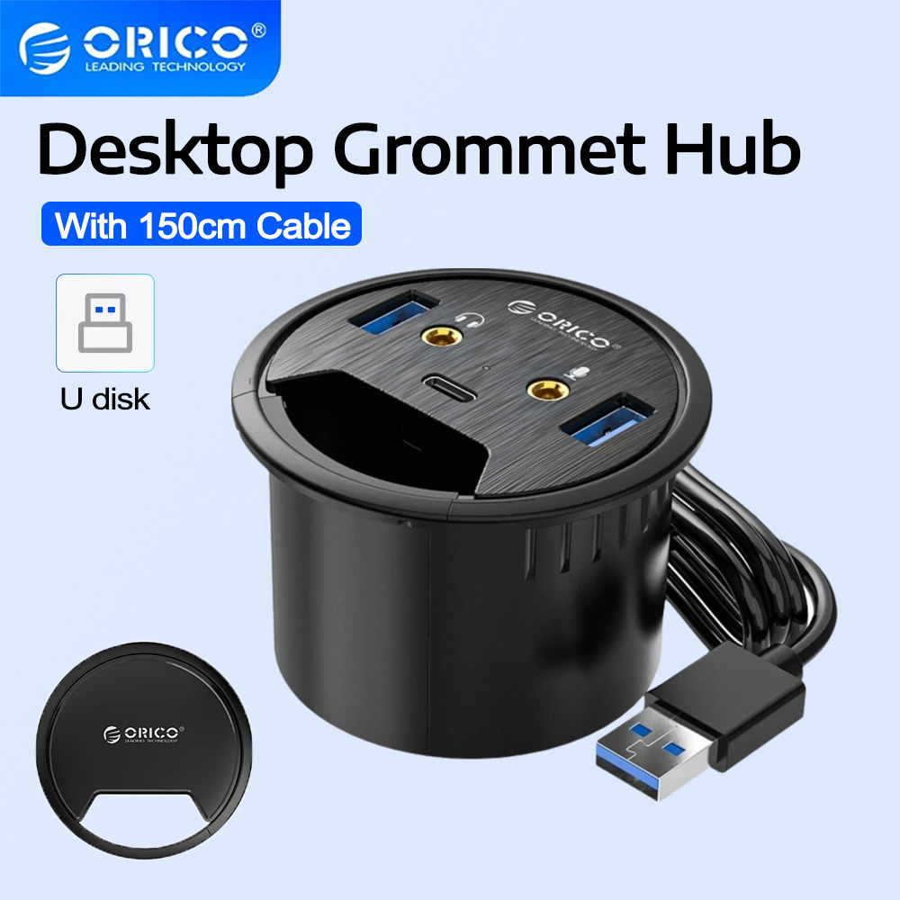 Desk Setup Hub - ORICO デスクトップグロメット USB 3.0 ハブ ポートタイプリーダーマウントアダプター付き