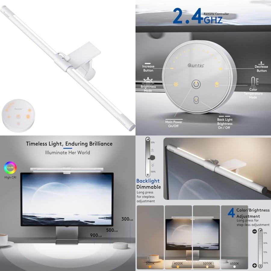Desk Setup No Monitor - モニターライトバー リモコン付き、アイケア、グレアなし、省スペースホームオフィスデスクランプ、無段階調光、簡単セットアップLEDコンピューターライト