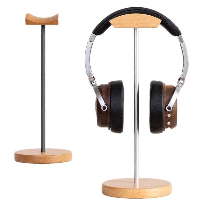 Gaming Setup Desk - ブラックウォルナット材とアルミニウム製ヘッドホンスタンド、天然ウォルナットゲーミングヘッドセットホルダー、テーブルデスクディスプレイ用の頑丈な金属ベース付き