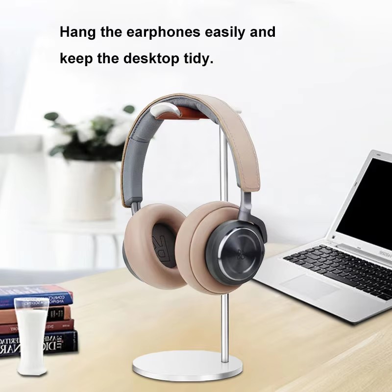 Gaming Setup Desk - 湾曲したアルミニウム製ヘッドフォンスタンドラック、頑丈な金属製ゲーミングヘッドセットイヤホンホルダーハンガー、テーブルデスクディスプレイ用のしっかりとしたベース付き