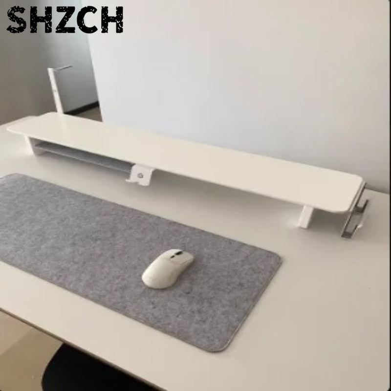 Desk Setup Living Room - ‌ ZORKMOU Z3 モジュラーモニタースタンドライザー - 人間工学に基づいた白いデスクシェルフ、収納機能付き、PC画面セットアップ用の高さのあるデスクトップオーガナイザー