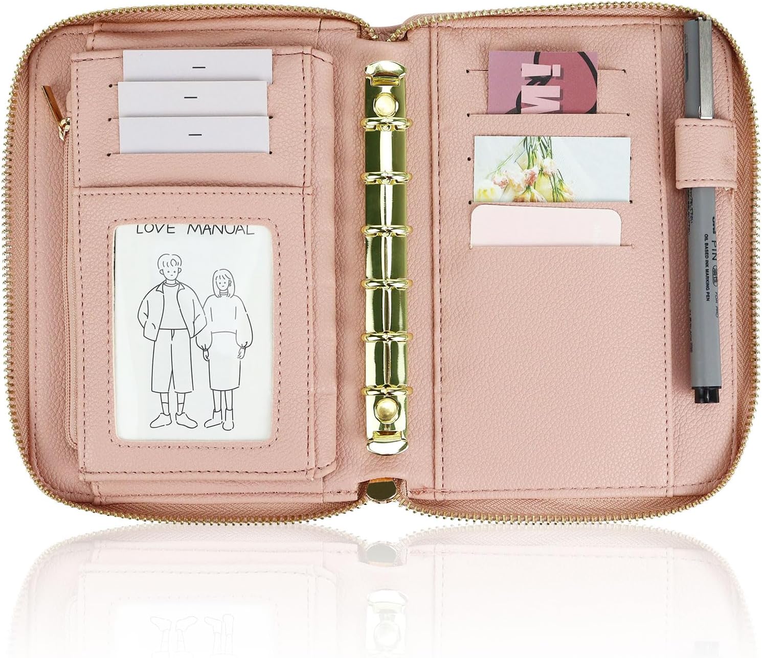 Ring Binder Box - A7レザー家計簿バインダー現金封筒システム財布予算プランナーオーガナイザー6穴PUレザーカバーノートブックジッパー付き