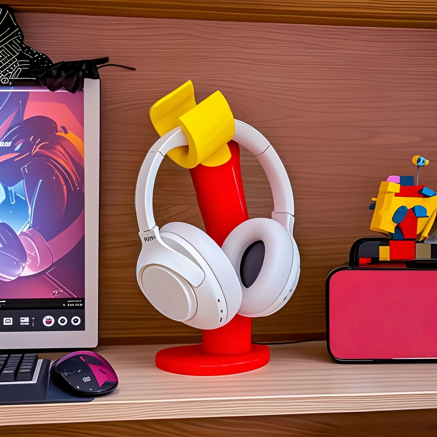 Desk Setup Headphone Stand - クリエイティブなヘッドフォンスタンド＆デスクシェルフ – ゲームセットアップ用のスタイリッシュなフック、あらゆる部屋に実用的な装飾品。
