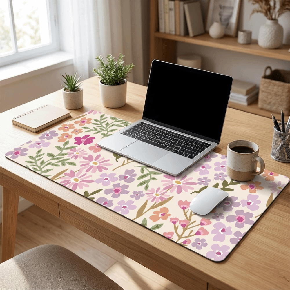 Rubber Mat Desk - 汚れに強い大型花柄デスクパッドゴムベースステッチエッジゲーミングマット花柄滑り止めコンピューターマットホーム