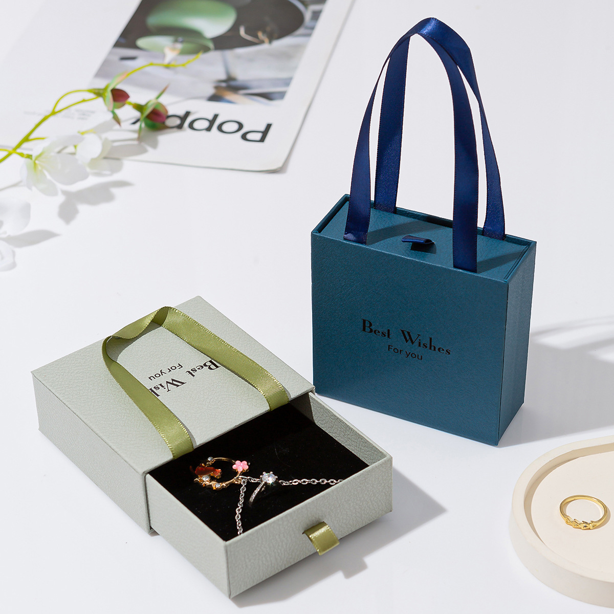 Ring Binder Box - ハンドヘルドジュエリーボックス紙引き出しジュエリーケース旅行ポータブルリングイヤリングネックレスギフト包装収納ボックス