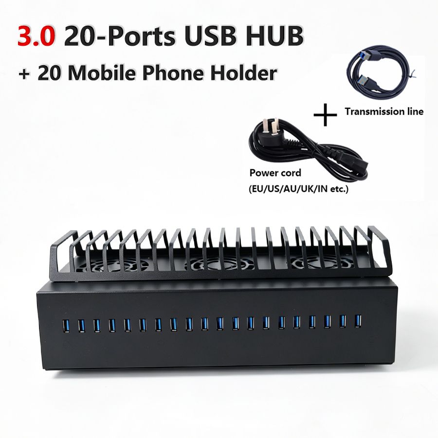 Desk Setup Hub - 20ポートUSB 3.0ハブシャーシ+携帯電話対応ファーム統合管理