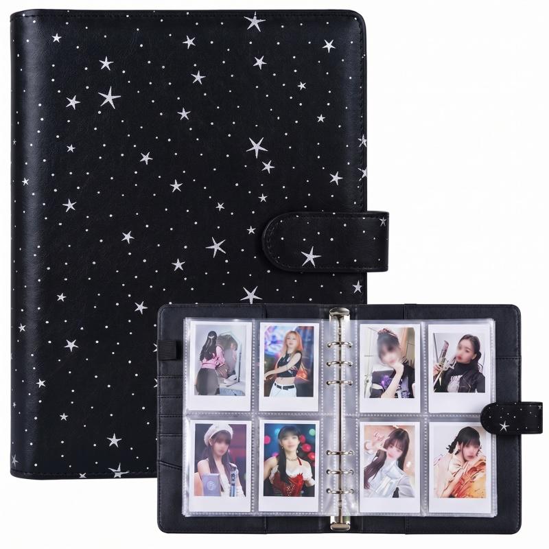 Ring Binder Box - 新しいA5 PUレザーバインダーカバー、マグネットバックル開閉式、6穴リング付きパーソナルノート、プランナー整理用、フォトカードスリーブ