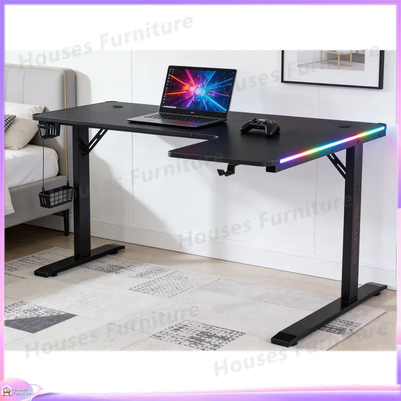 Desk Setup Gaming Pc - 大型160cmゲーミングデスク LEDライト付き 人間工学に基づいたeスポーツPCセットアップ ホームオフィスワークステーション 調節可能