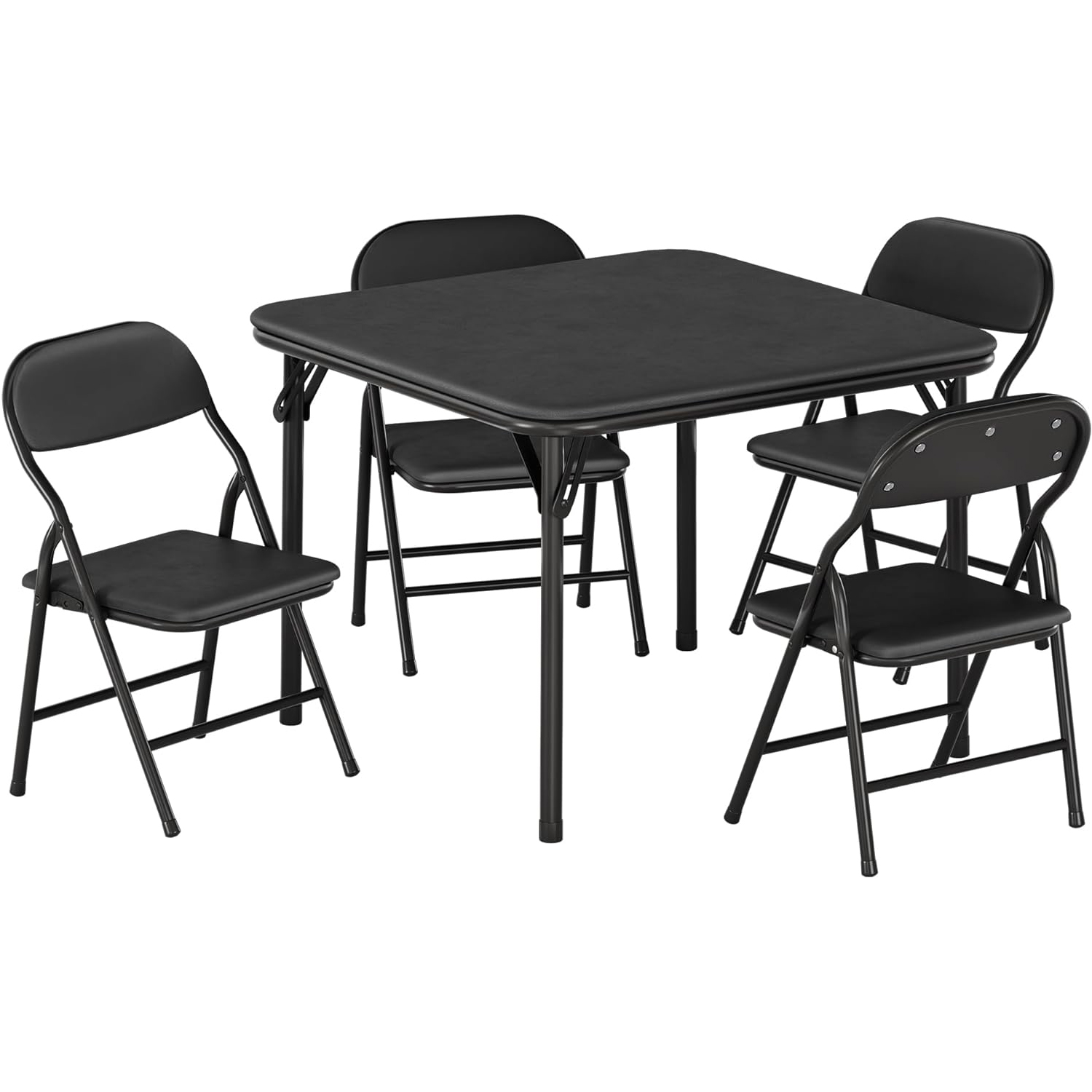 Desk Setup Black - 5点セット子供用折りたたみテーブル＆チェアセット、正方形テーブル | 折りたたみ式子供用アクティビティテーブル＆チェアセット、布張り椅子、防水PUトップ、組み立て不要、幼児用家具、ブラック