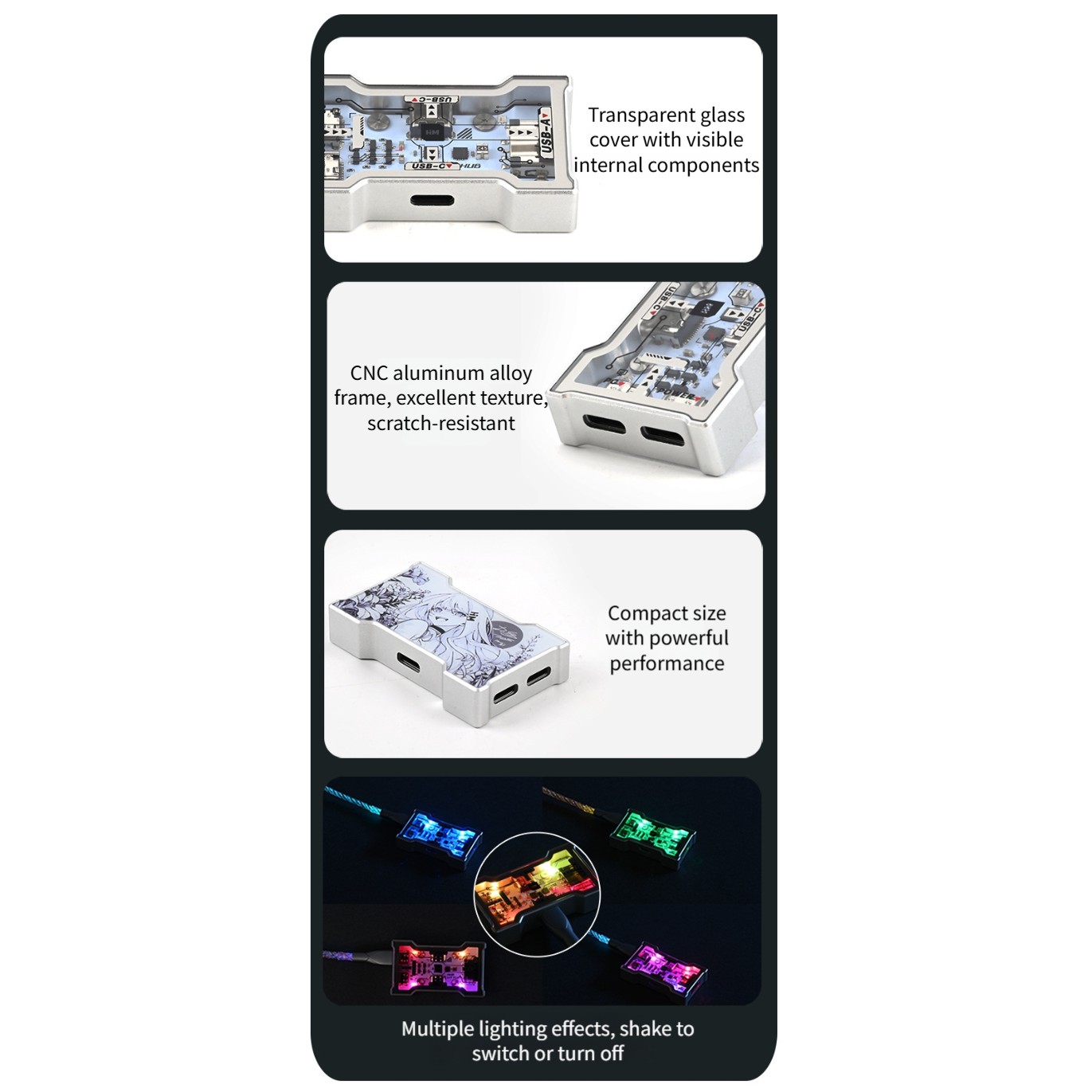 RGB USB ハブ 2 入力 3 出力アルミニウム合金フレ - Desk Setup Hub のレビューと価格