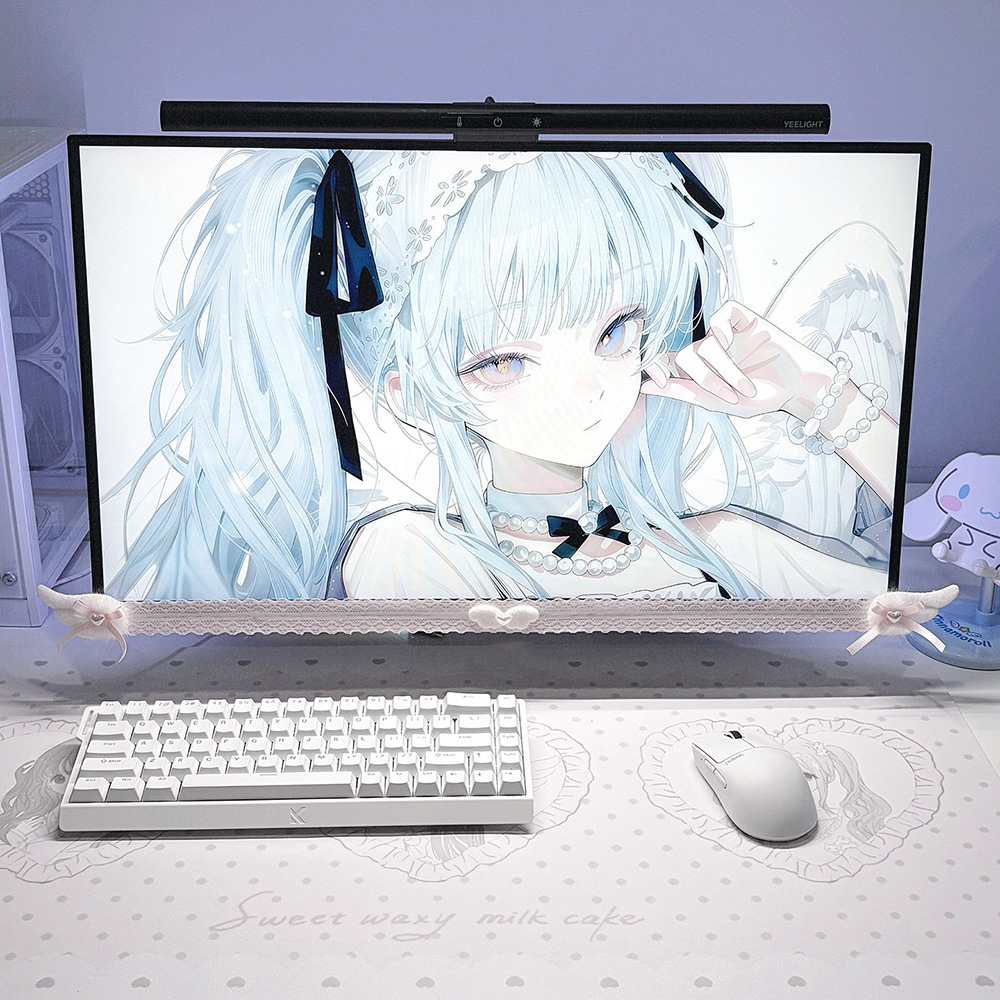 新しいスクリーンデコレーション、白いレースのモニタートリム、 - Gaming Setup Desk のレビューと価格
