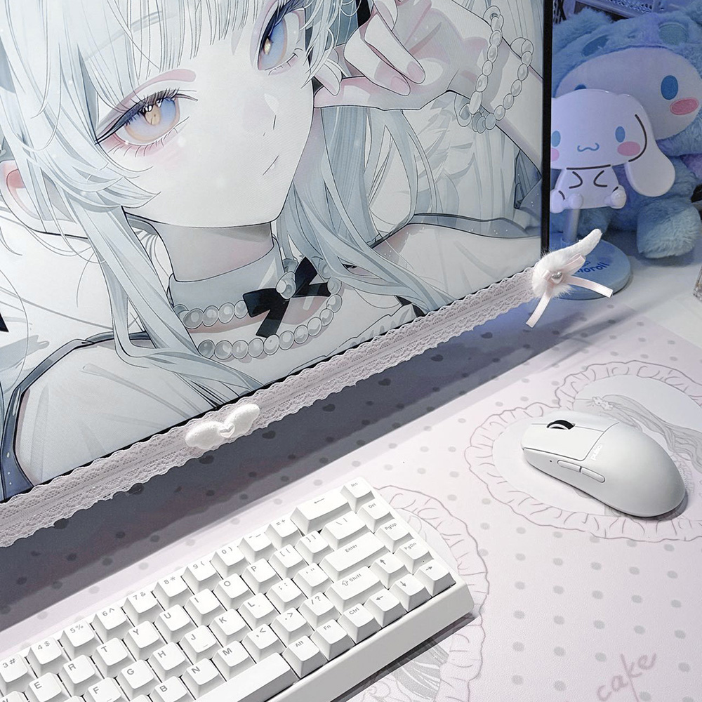 新しいスクリーンデコレーション、白いレースのモニタートリム、 - Gaming Setup Desk のレビューと価格