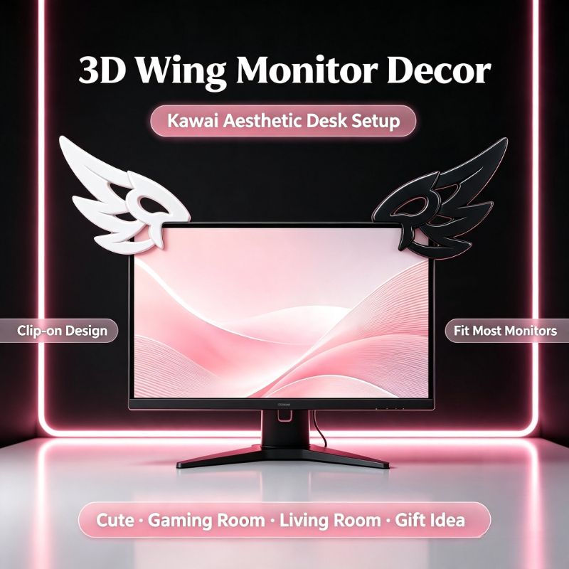 かわいい3Dウィングデコレーション、コンピューターモニター用 - Desk Setup No Monitor のレビューと価格