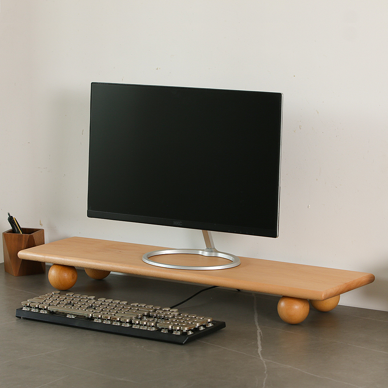 天然木デスクトップライザーデュアルモニタースタンド、収納トレ - Desk Setup Living Room のレビューと価格
