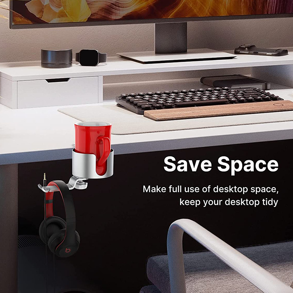 高級アルミニウム合金製ヘッドホンハンガーとデスクカップホルダ - Desk Setup Headphone Stand のレビューと価格