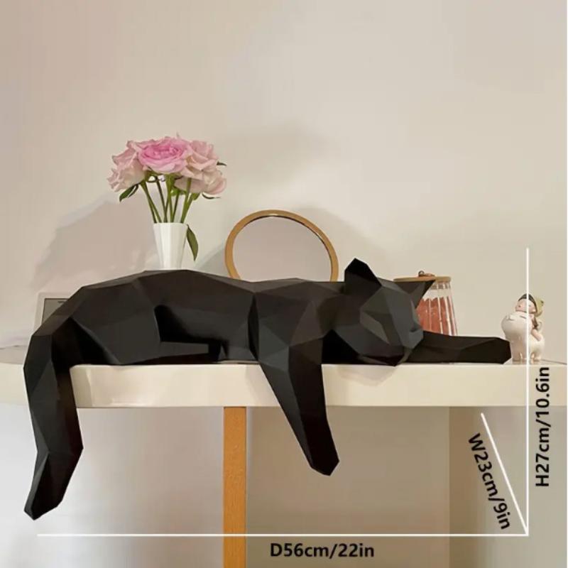黒白の猫の置物 - 幾何学的なモダンな部屋の装飾、家のオフィ - Desk Setup Black のレビューと価格