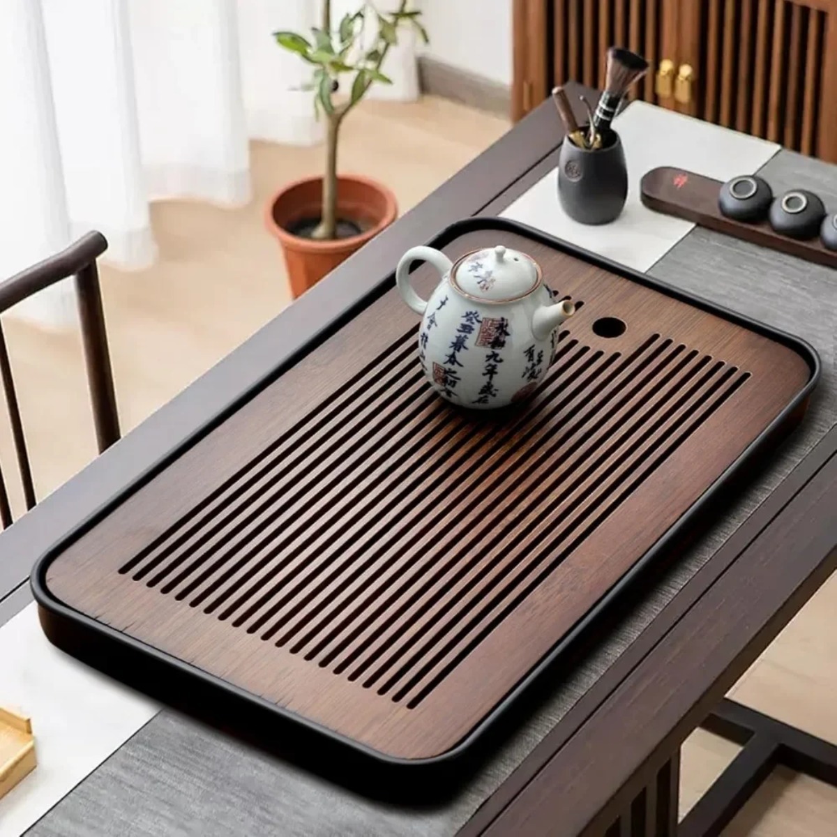 ポータブルで取り外し可能な竹製茶卓、乾湿両用、排水機能付きカ - Desk Setup Clean のレビューと価格