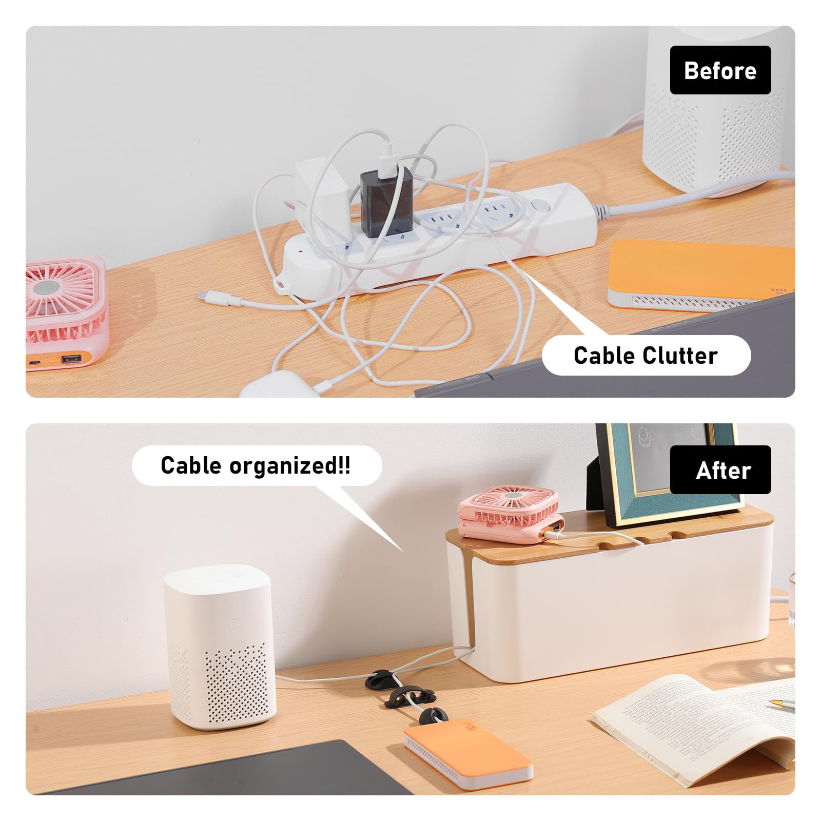 大型ケーブル管理ボックス – テレビワイヤー、コンピューター - Desk Setup Hub のレビューと価格