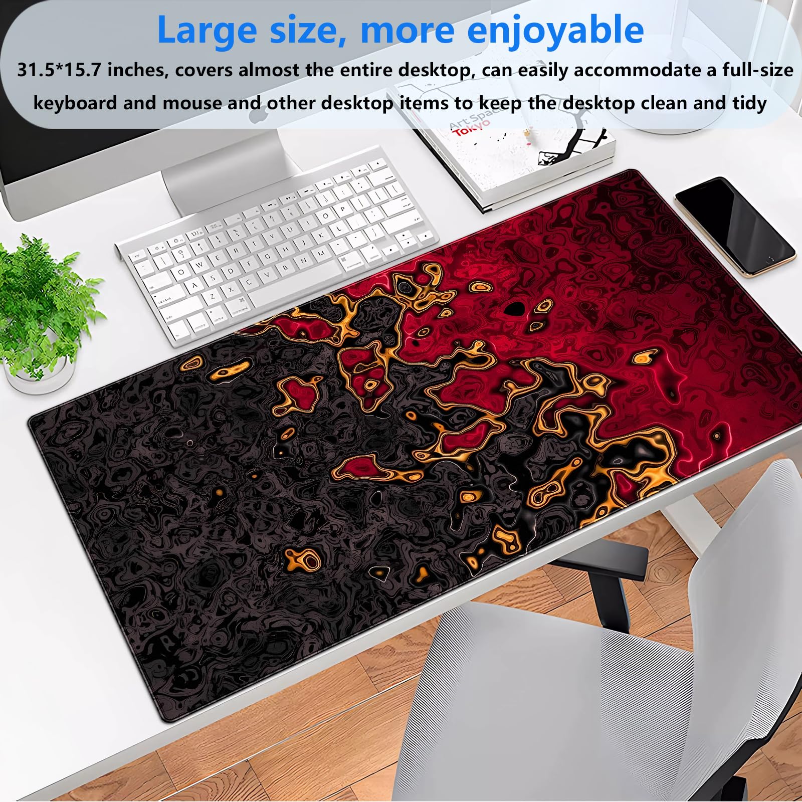 赤黒特大ゲーミングマウスパッド 流体アートデスクマット 35 - Rubber Mat Desk のレビューと価格
