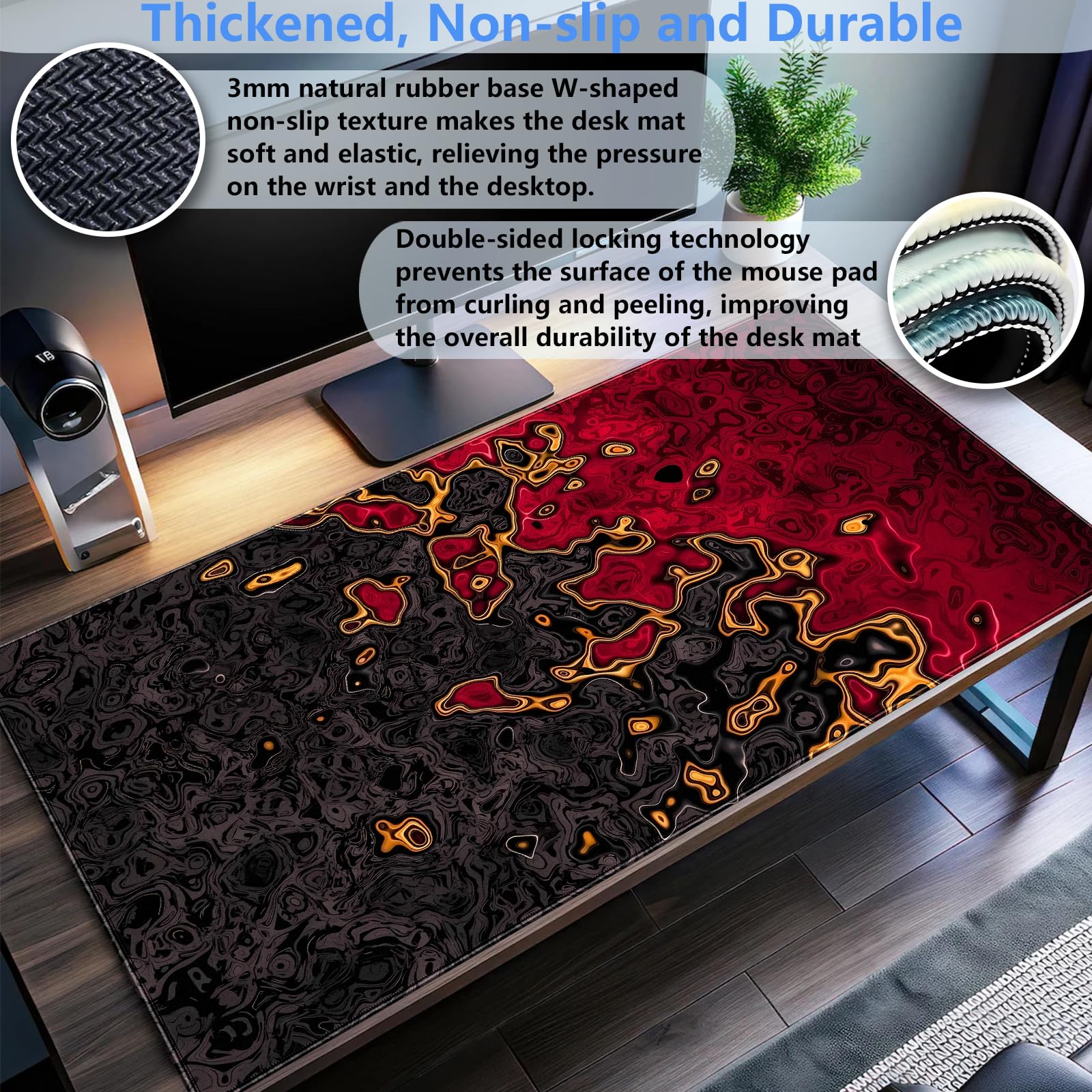 赤黒特大ゲーミングマウスパッド 流体アートデスクマット 35 - Rubber Mat Desk のレビューと価格