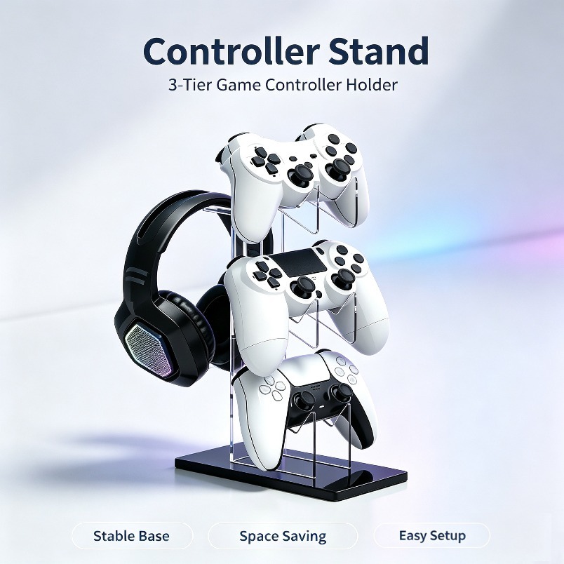 ゲーム収納ラック 3段コントローラースタンド ヘッドフォンハ - Desk Setup Headphone Stand のレビューと価格
