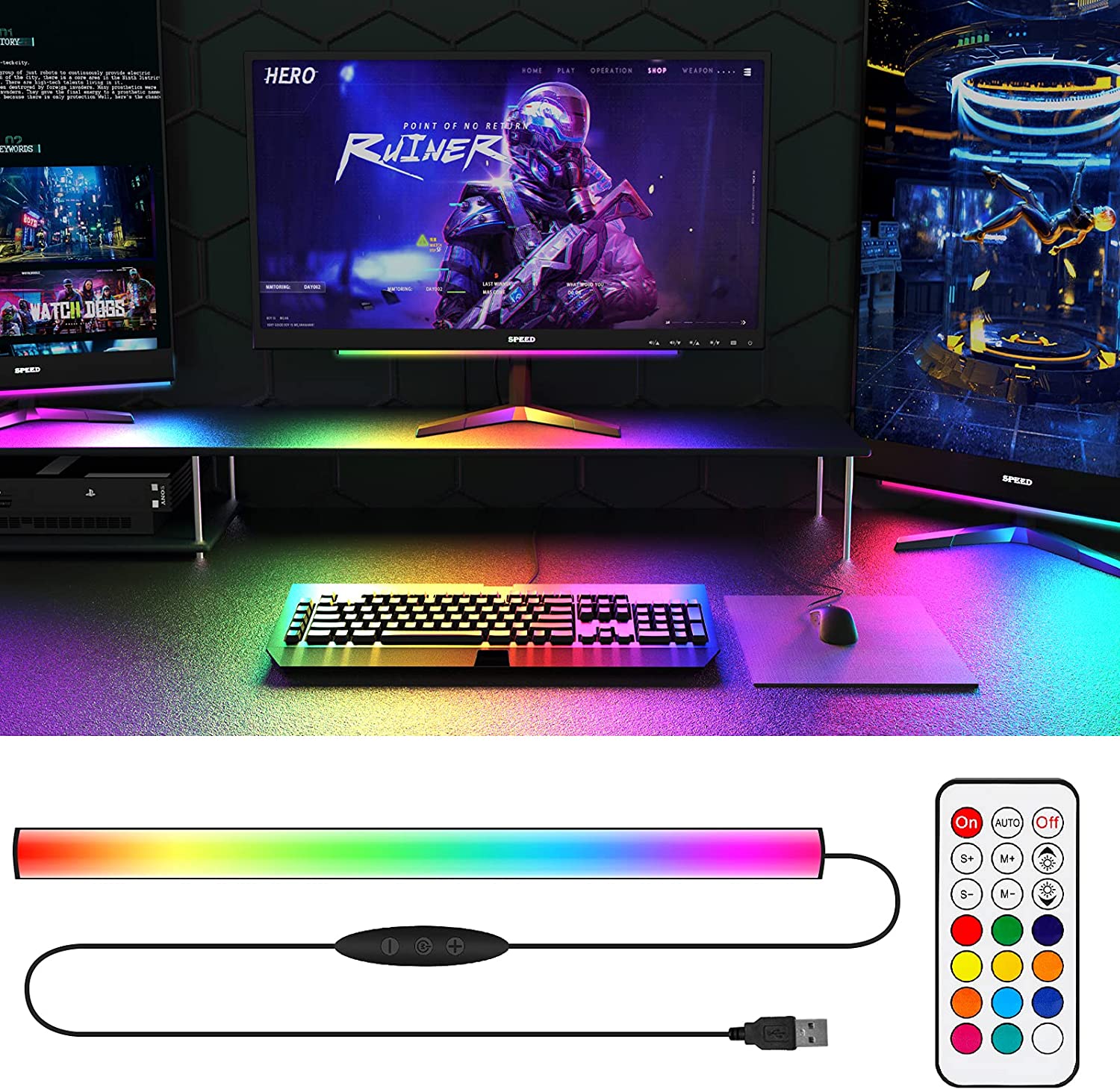 アンダーモニターライトバー RGB Dreamcolor ア - Desk Setup No Monitor のレビューと価格